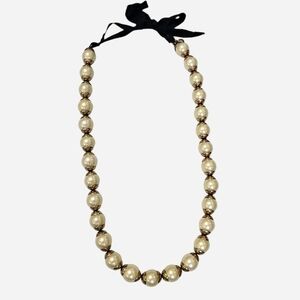 J.Crew Pearl & Black Ribbon Statement Necklace - Adjustable 25"
